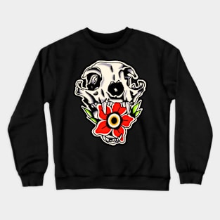 skull cat flower traditional tattoo Crewneck Sweatshirt